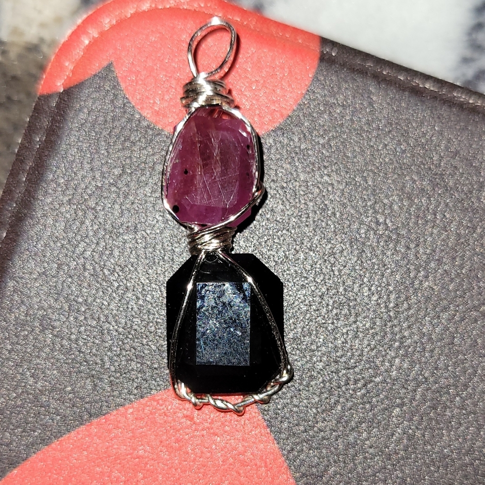 Ruby And Onyx Stacked Pendant